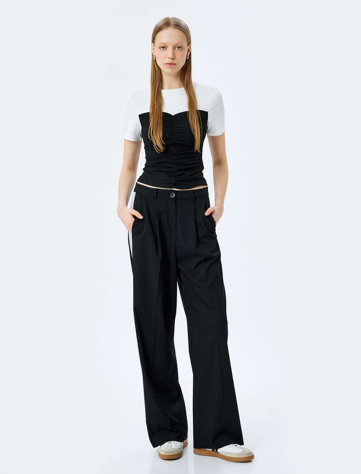  Drapeli Renk Bloklu Bisiklet Yaka Kısa Kollu Tişört