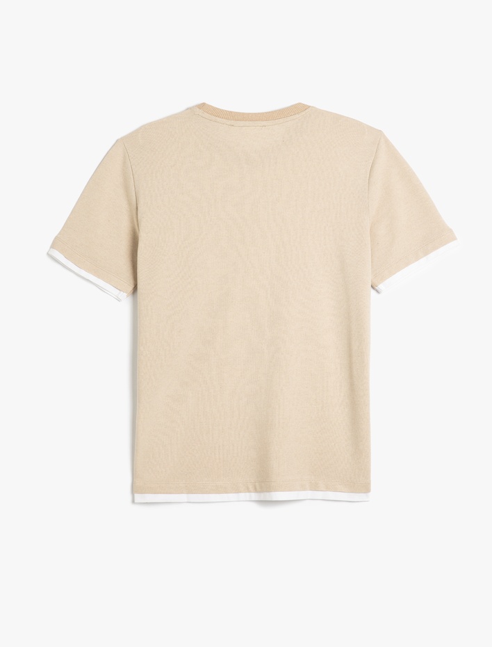  Bisiklet Yaka Kontrast Detaylı Regular Fit Pike Kumaş Kısa Kollu Basic Tişört