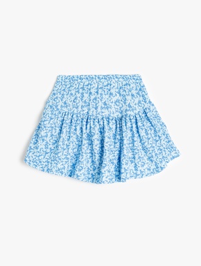 Beli Lastikli Pileli Çiçek Desenli Mini Şort Etek_1