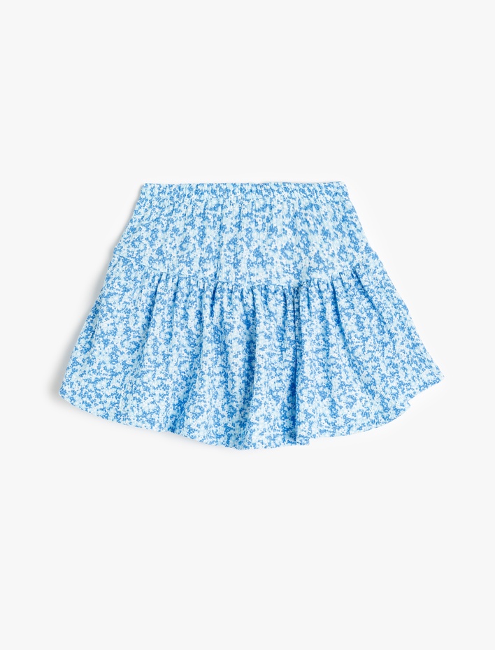 Kız Çocuk Beli Lastikli Pileli Çiçek Desenli Mini Şort Etek