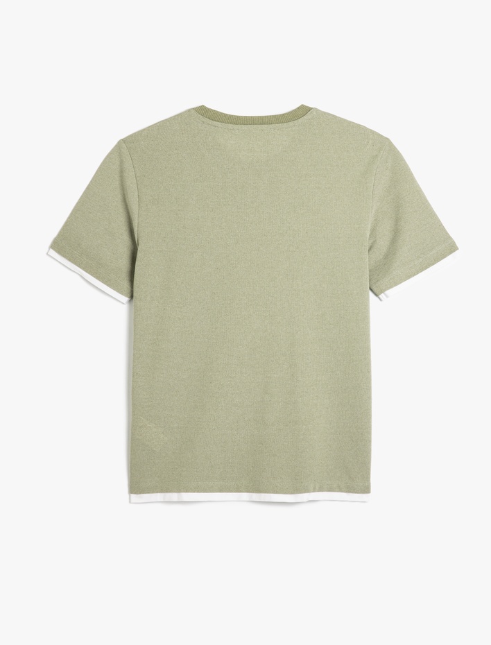  Bisiklet Yaka Kontrast Detaylı Regular Fit Pike Kumaş Kısa Kollu Basic Tişört