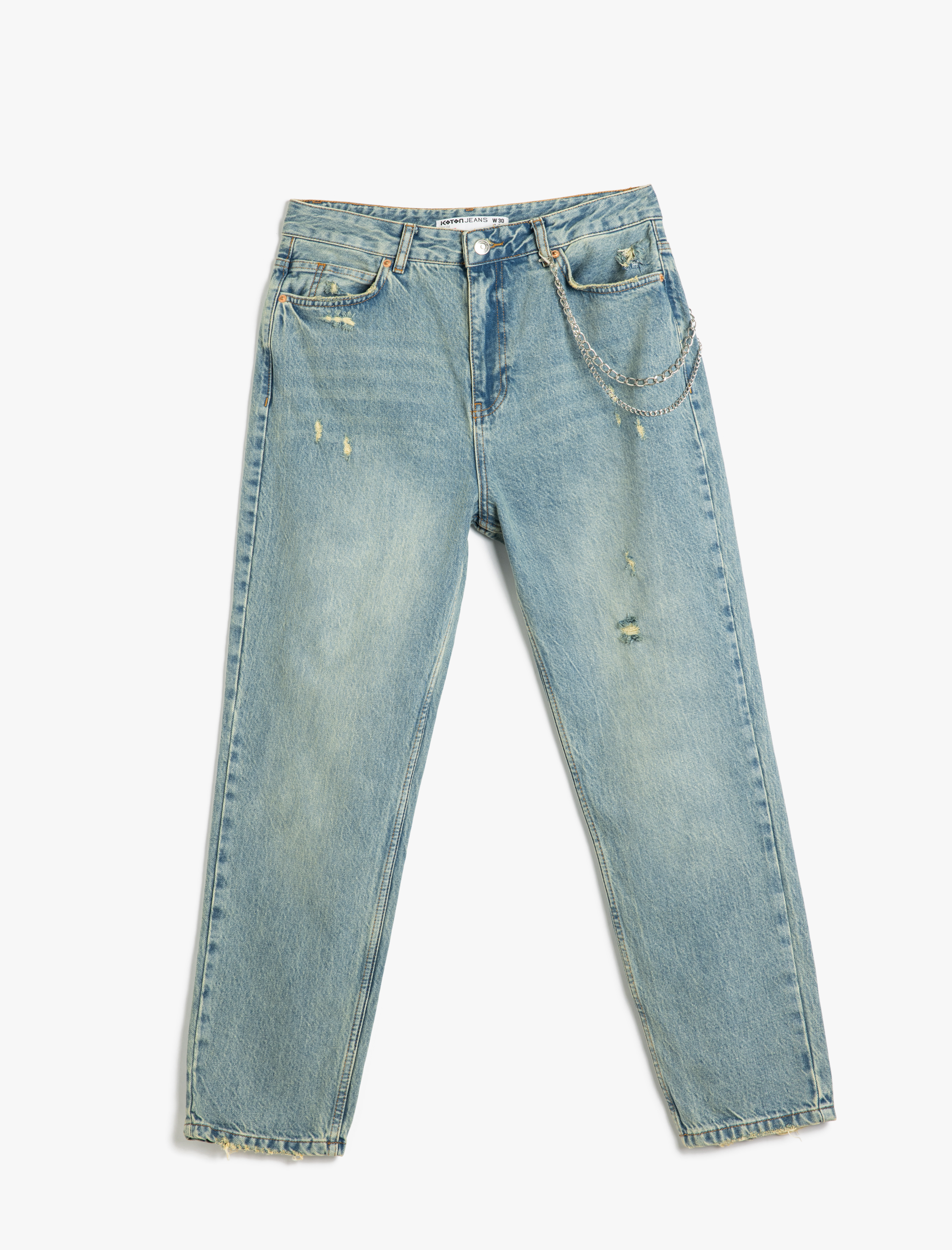 Koton Kadın Zincir Detaylı Slim Fit Denim Pantolon - Mom Jeans -1