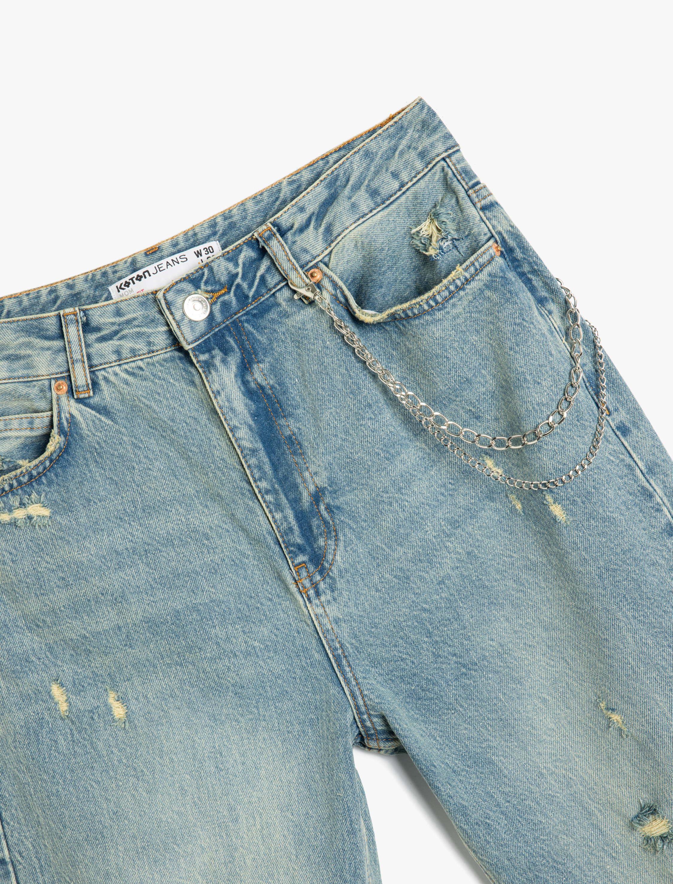 Zincir Detaylı Slim Fit Denim Pantolon - Mom Jeans