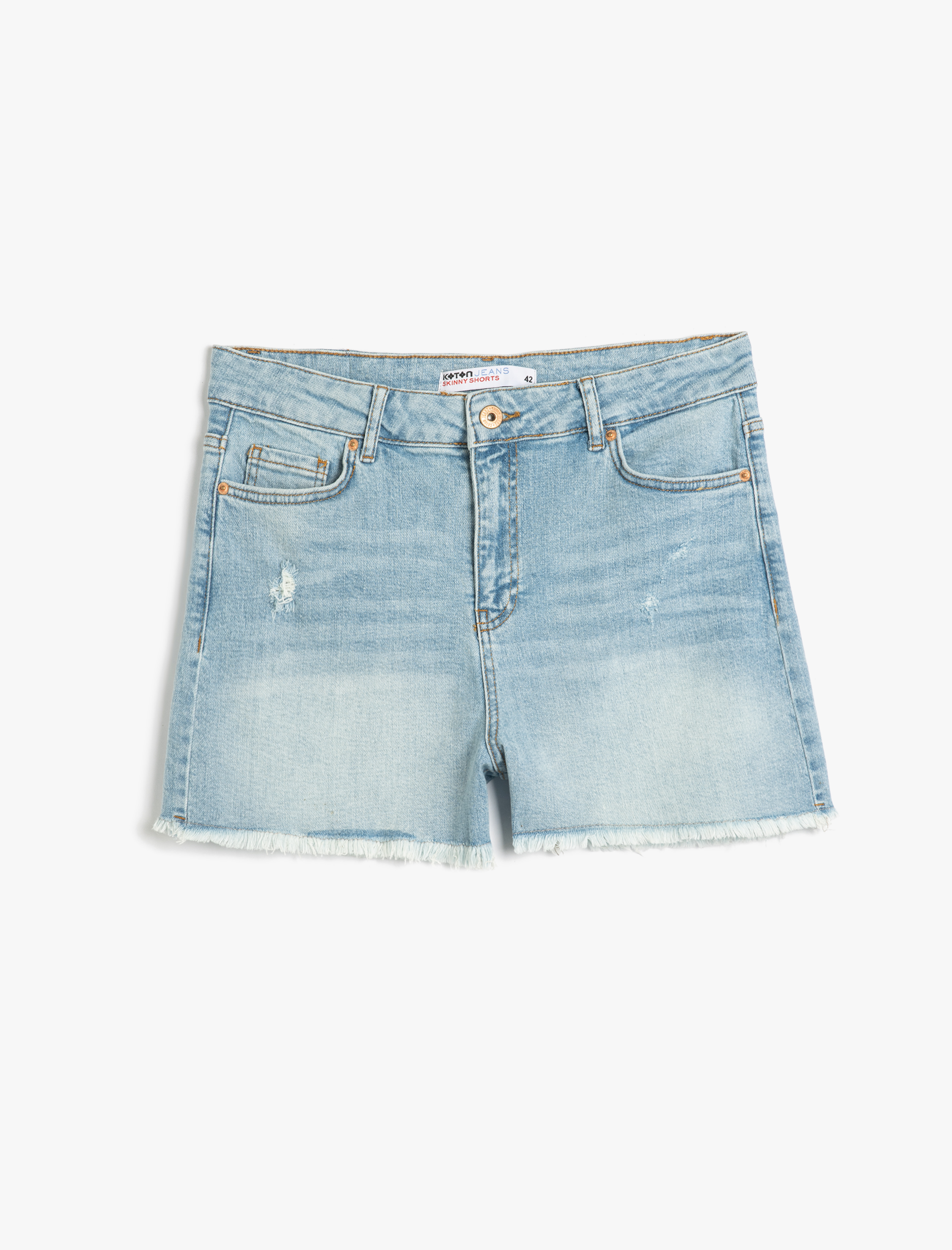 Koton Kadın Rahat Kesim Yıpratma Detaylı Denim Şort -1