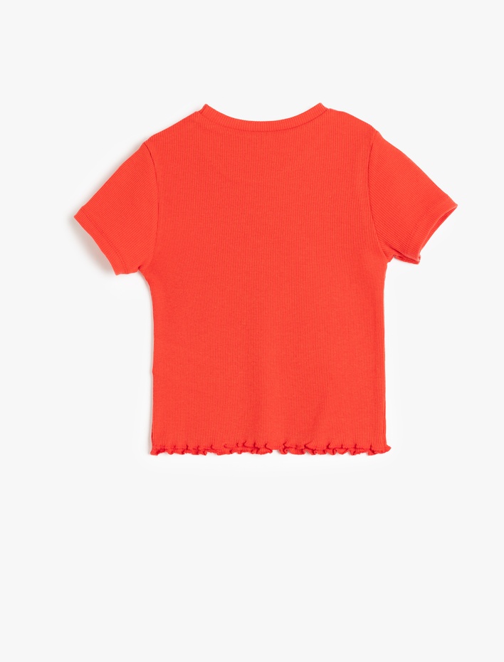 Kız Çocuk Pamuklu Kalp Detaylı Kısa Kollu Bisiklet Yaka Basic Crop Tişört