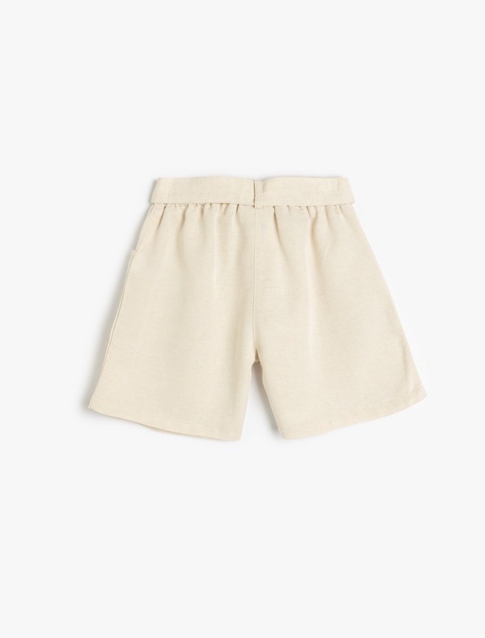 Kız Çocuk Viskon Karışımlı Cepli Kemer Detaylı Bermuda Şort