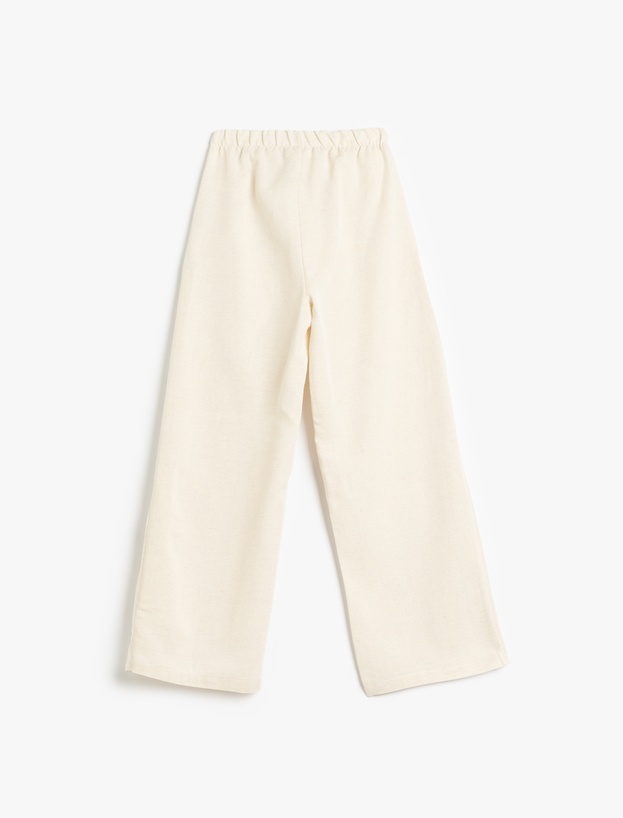 Beli Bağcıklı Viskon ve Keten Karışımlı Bol Paça Pantolon_1