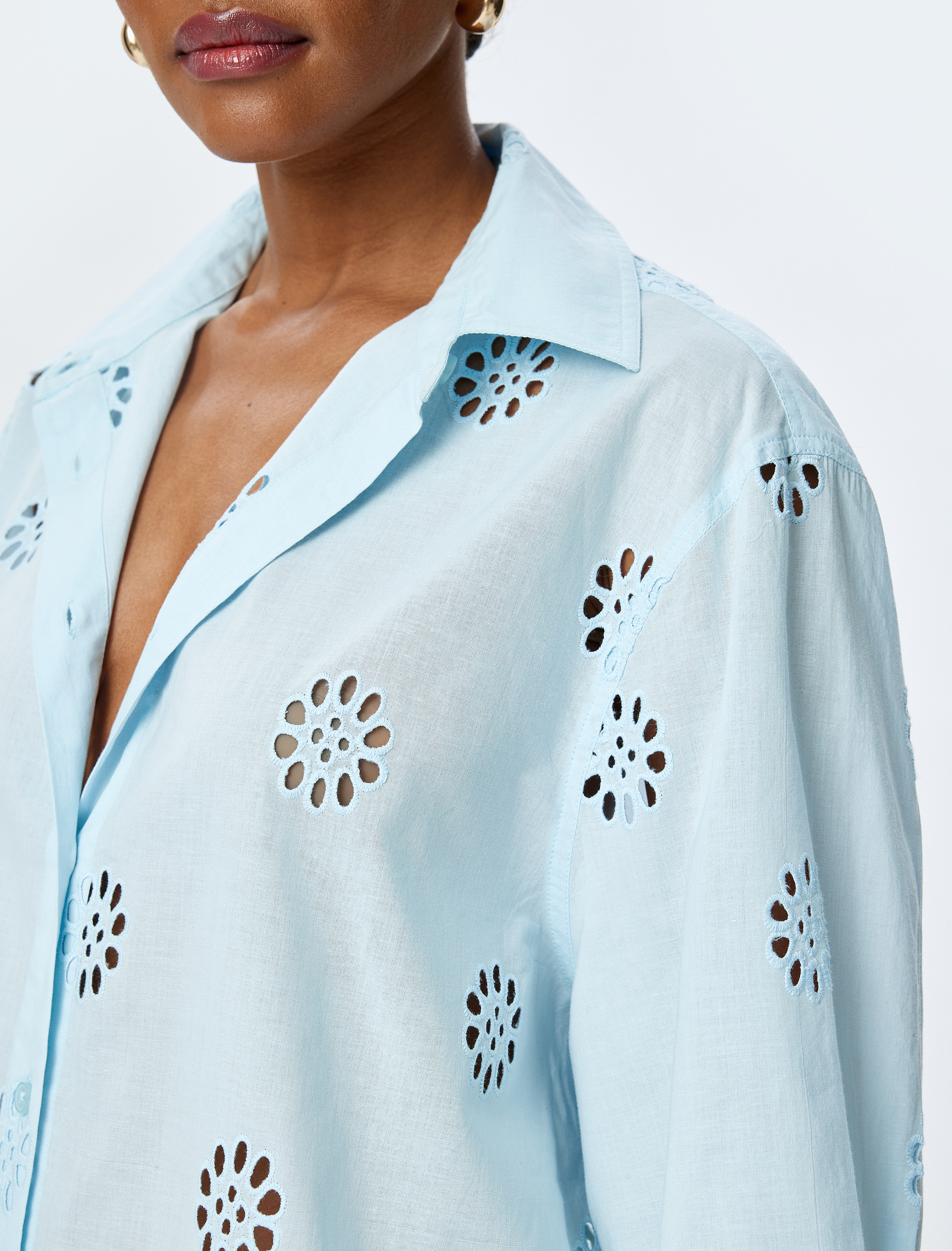   Pamuklu 3/4 Kol Uzun Oversize Fistolu Gömlek