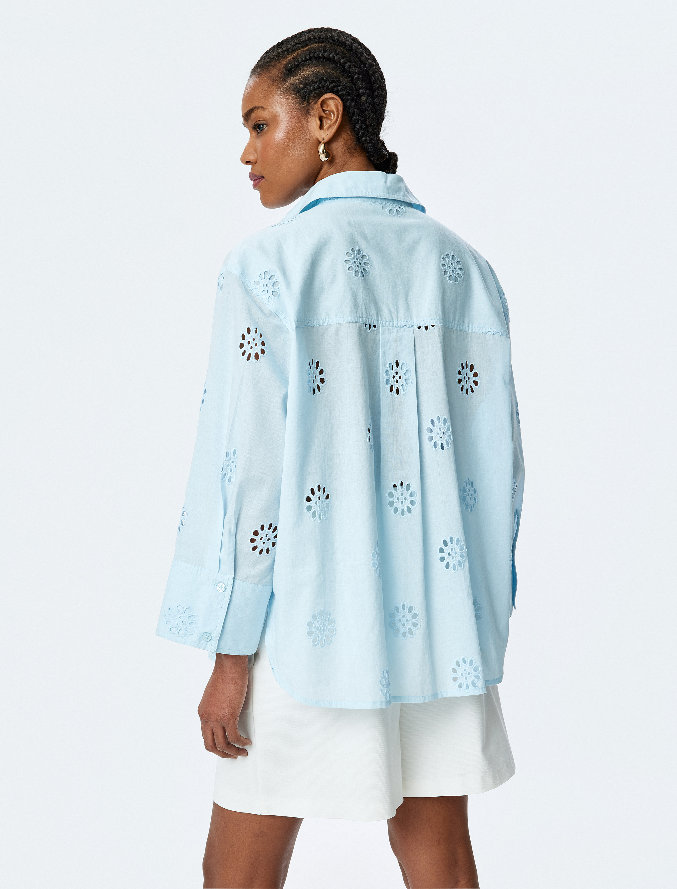   Pamuklu 3/4 Kol Uzun Oversize Fistolu Gömlek