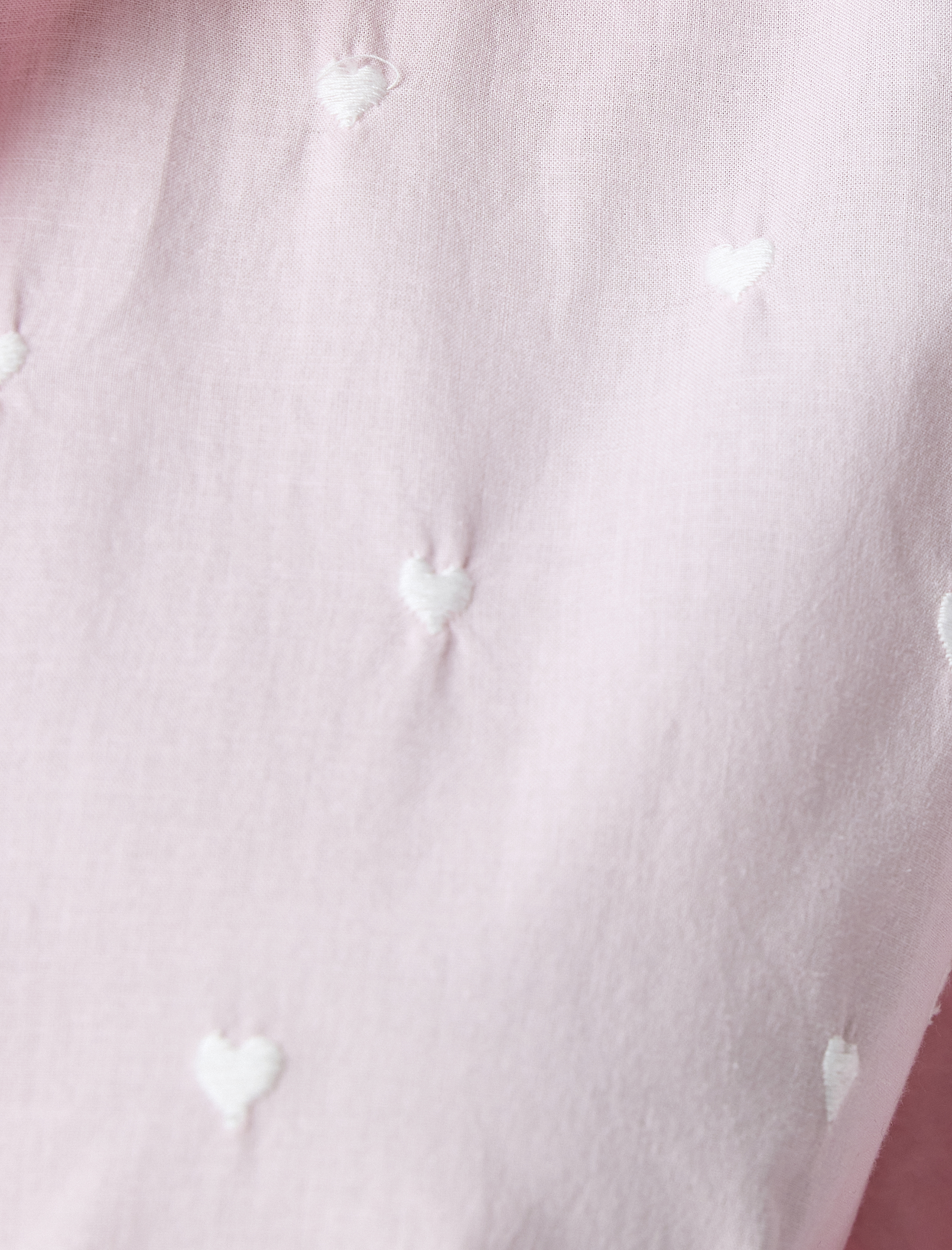   Pamuklu Uzun Kollu Kalp Nakış Detaylı Oversize Gömlek