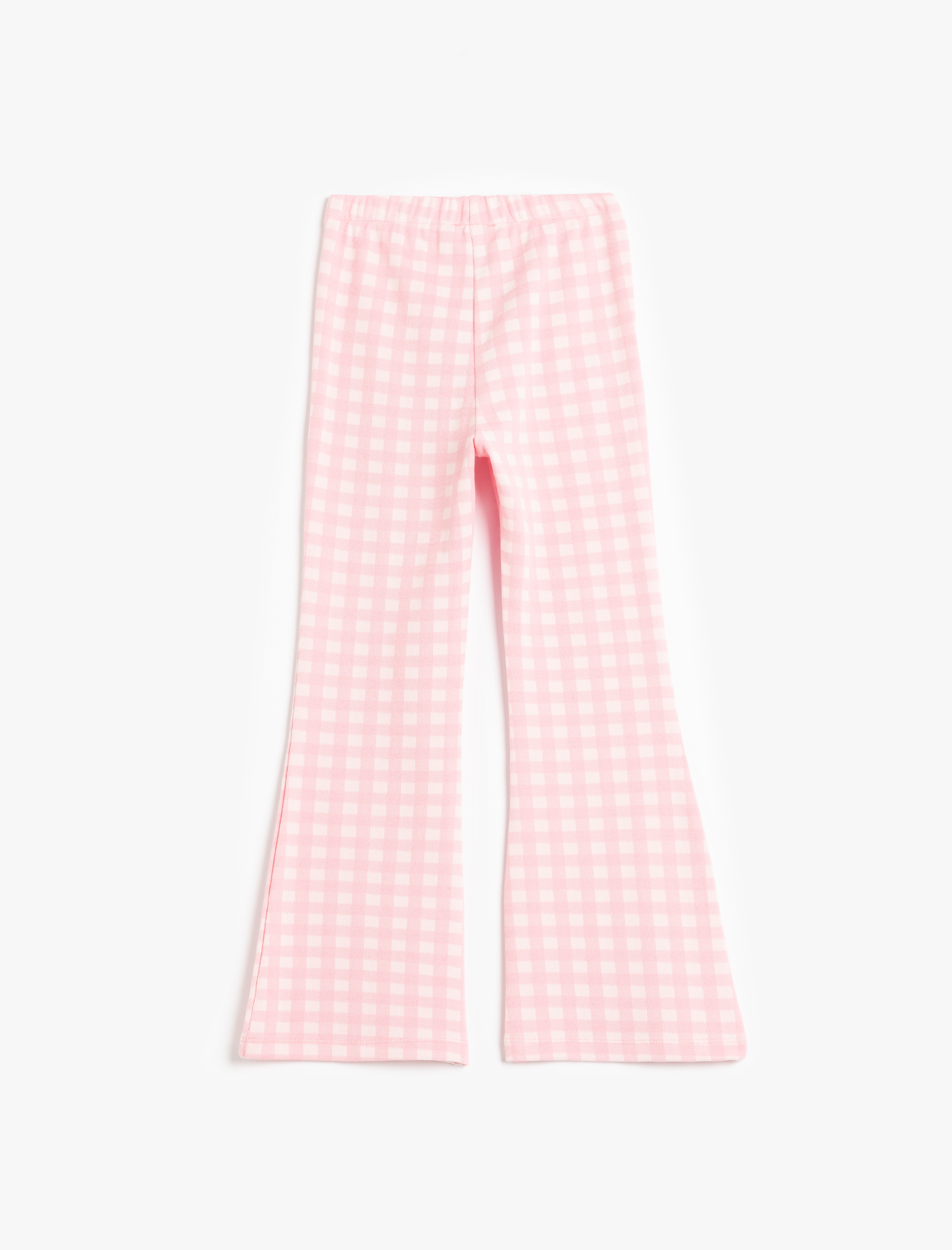  Kız Çocuk Ekose Desenli Beli Lastikli İspanyol Paça Pantolon