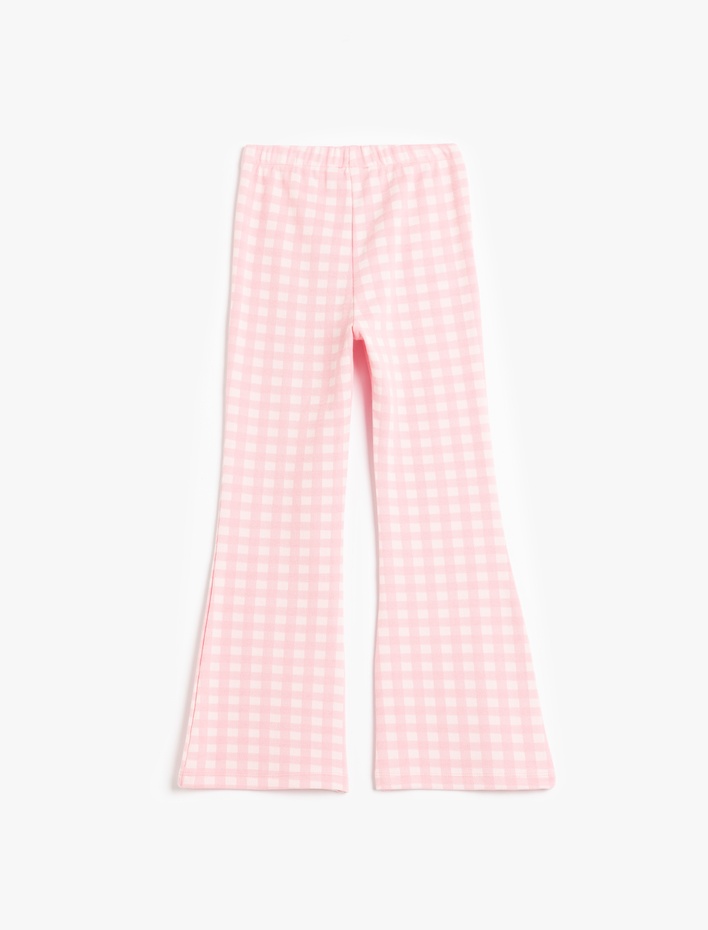 Kız Çocuk Ekose Desenli Beli Lastikli İspanyol Paça Pantolon