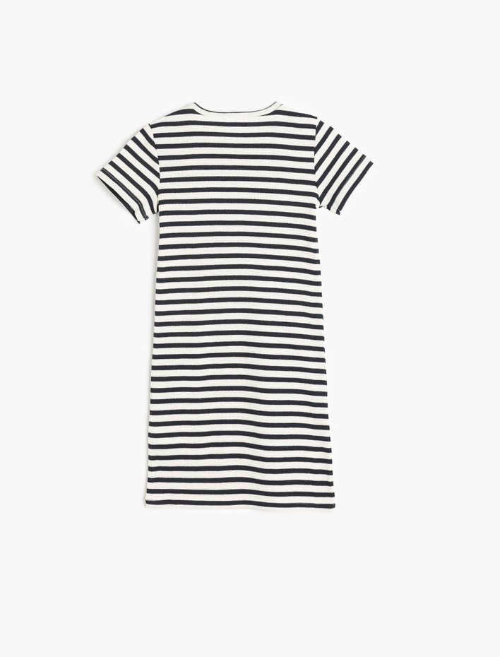 Kız Çocuk Bisiklet Yaka Kısa Kollu Çizgili Elbise