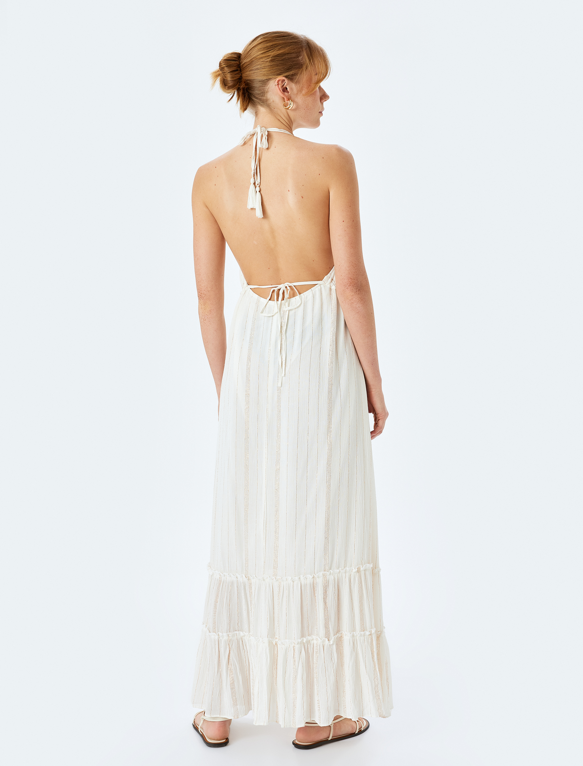   Astarlı Geniş Kesim Parıltılı İnce Askılı Uzun Viskon Elbise