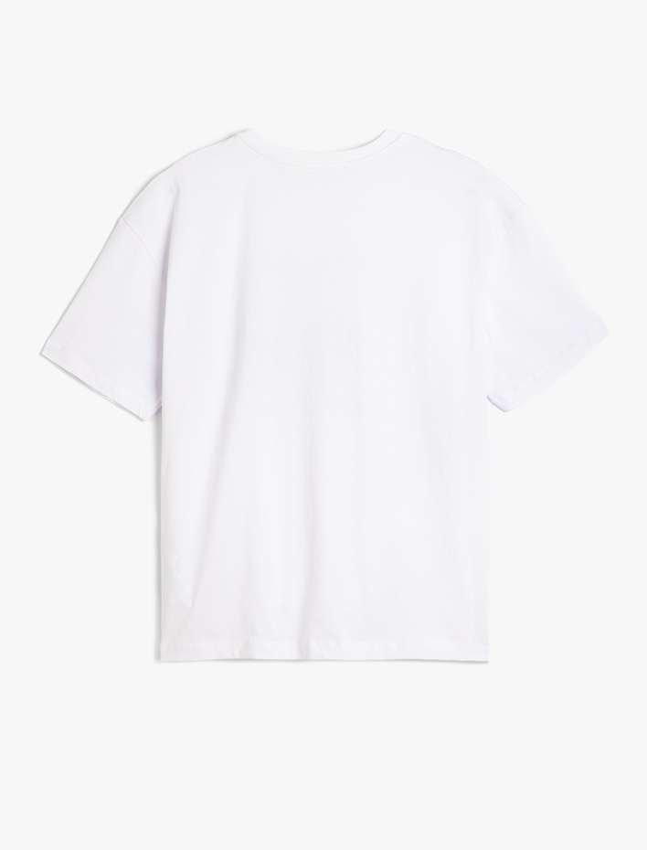  Pamuklu Kısa Kollu Bisiklet Yaka Balık Baskılı Tişört