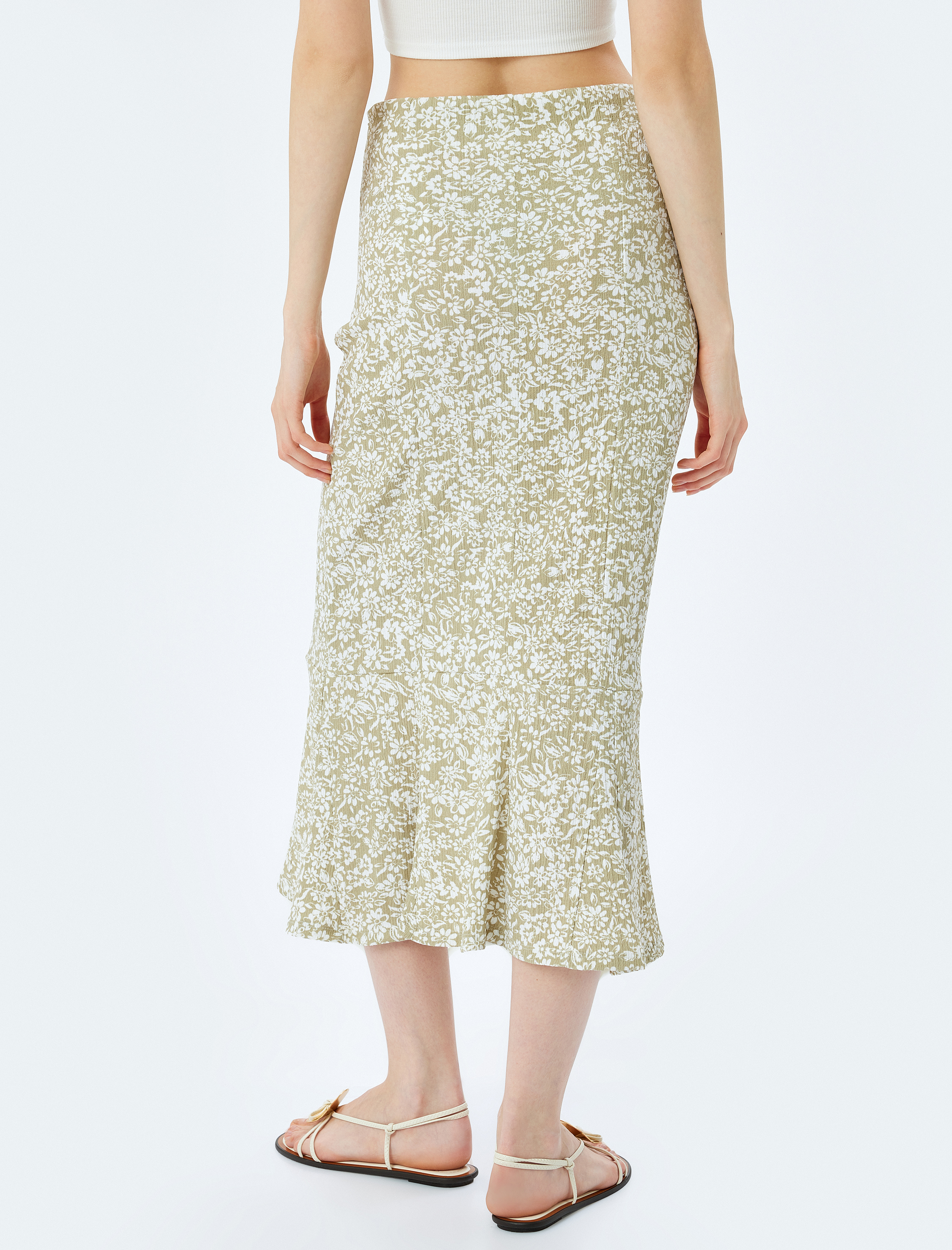   Çiçekli Yüksek Bel Midi Etek Bürümcük