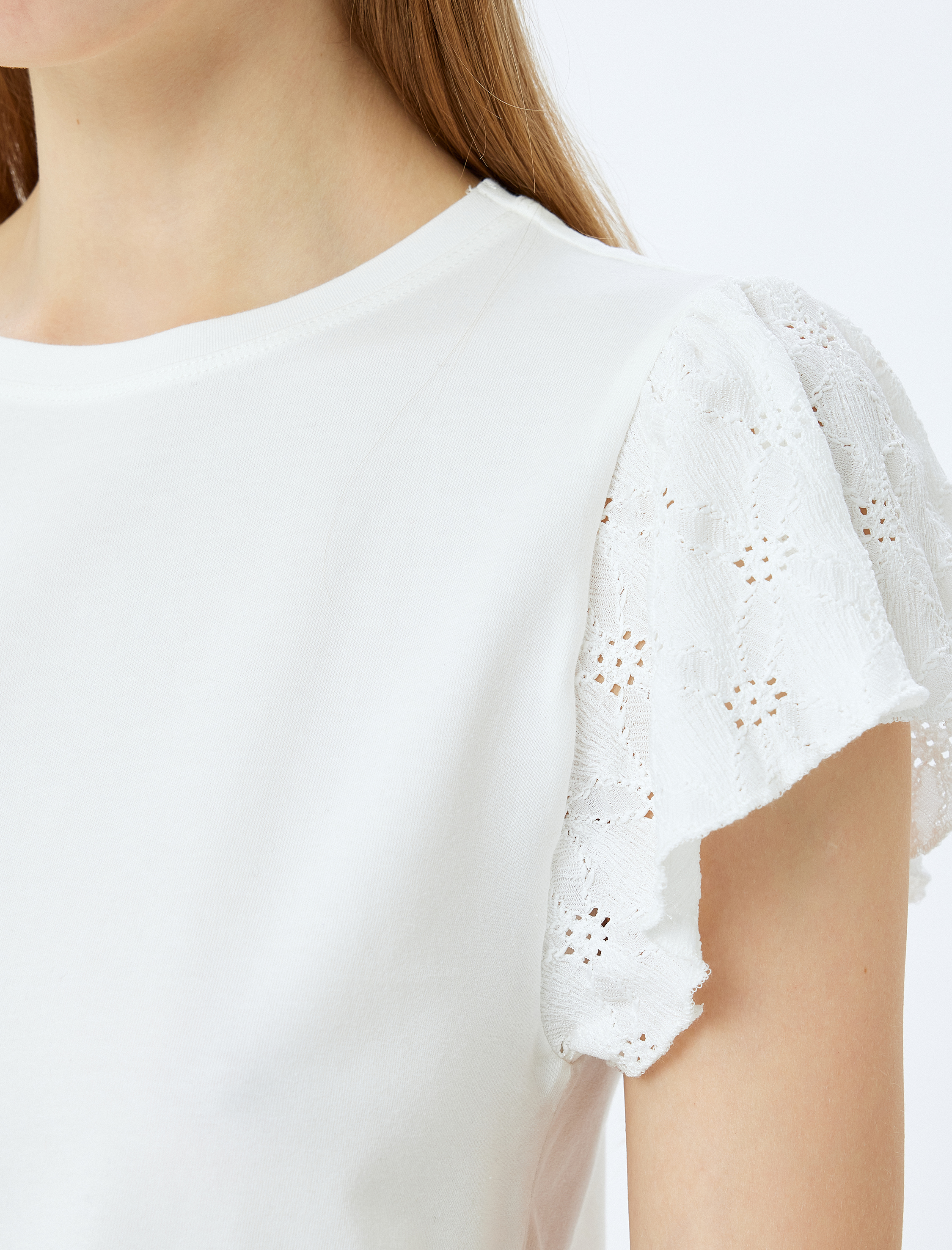   Fisto Detaylı Kısa Kollu Bisiklet Yaka Tişört Bürümcük