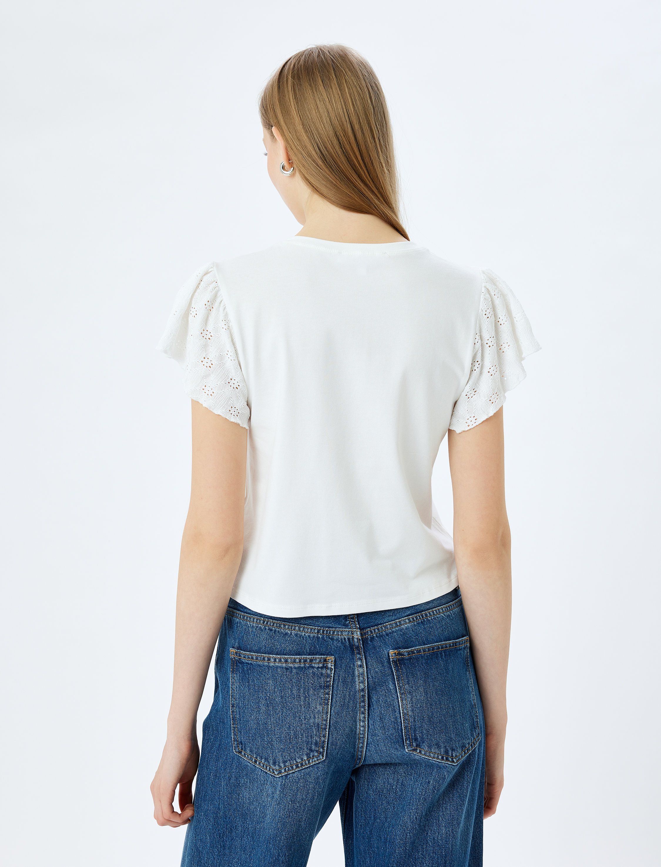   Fisto Detaylı Kısa Kollu Bisiklet Yaka Tişört Bürümcük