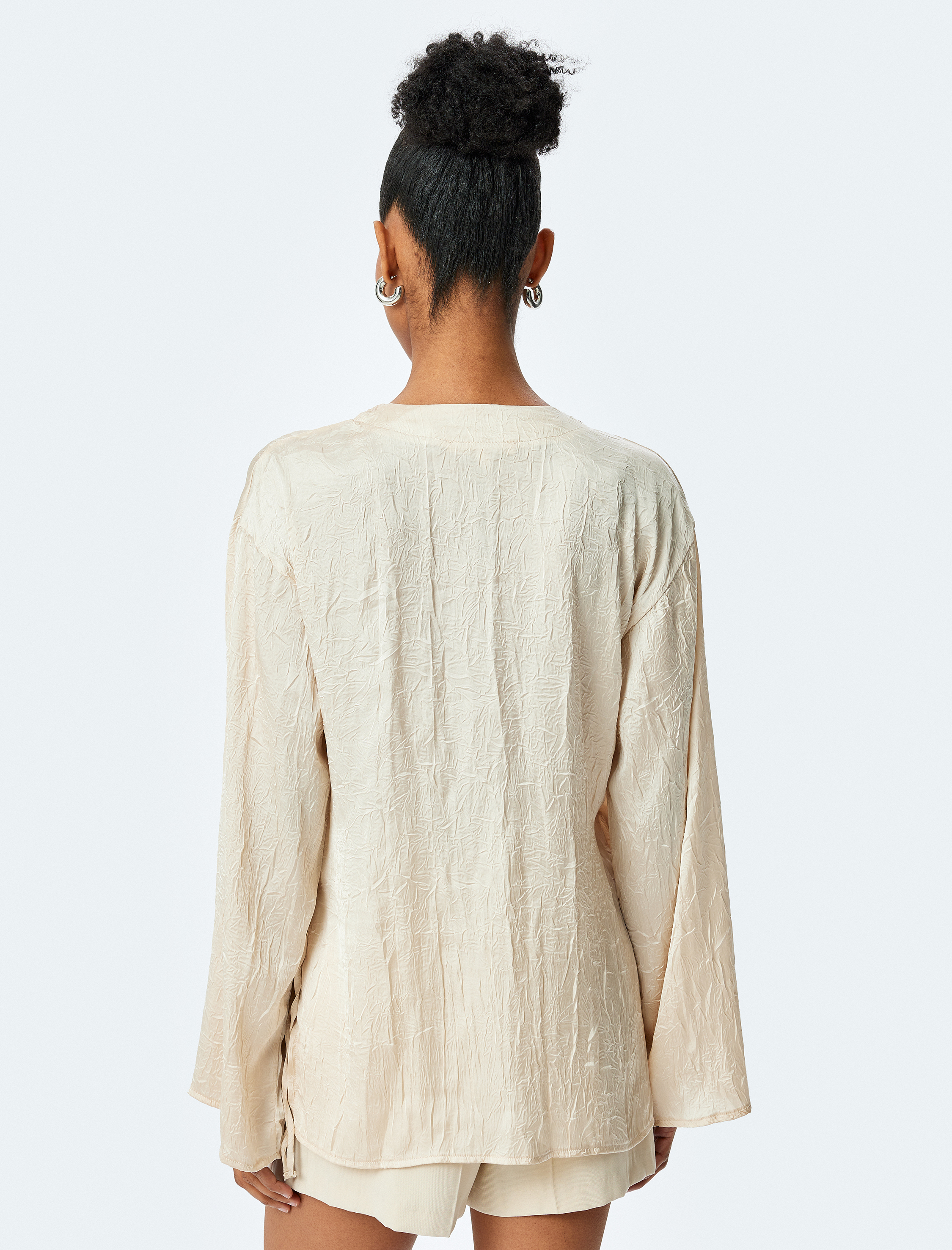   Uzun Kollu Kruvaze Saten Kimono Ceket