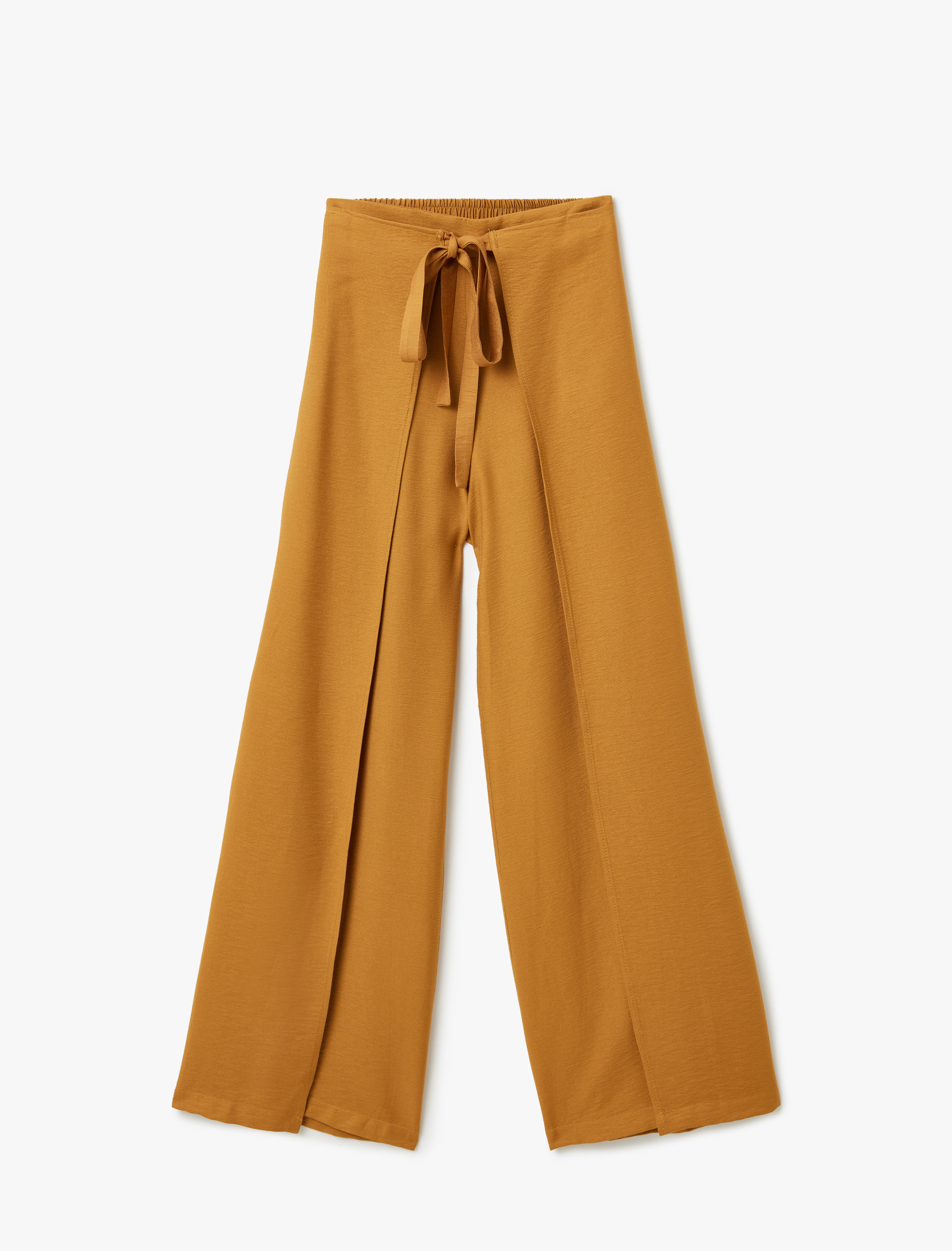   Kruvaze Yanları Kapak Detaylı Bağlamalı Bol Paça Viskon Pantolon