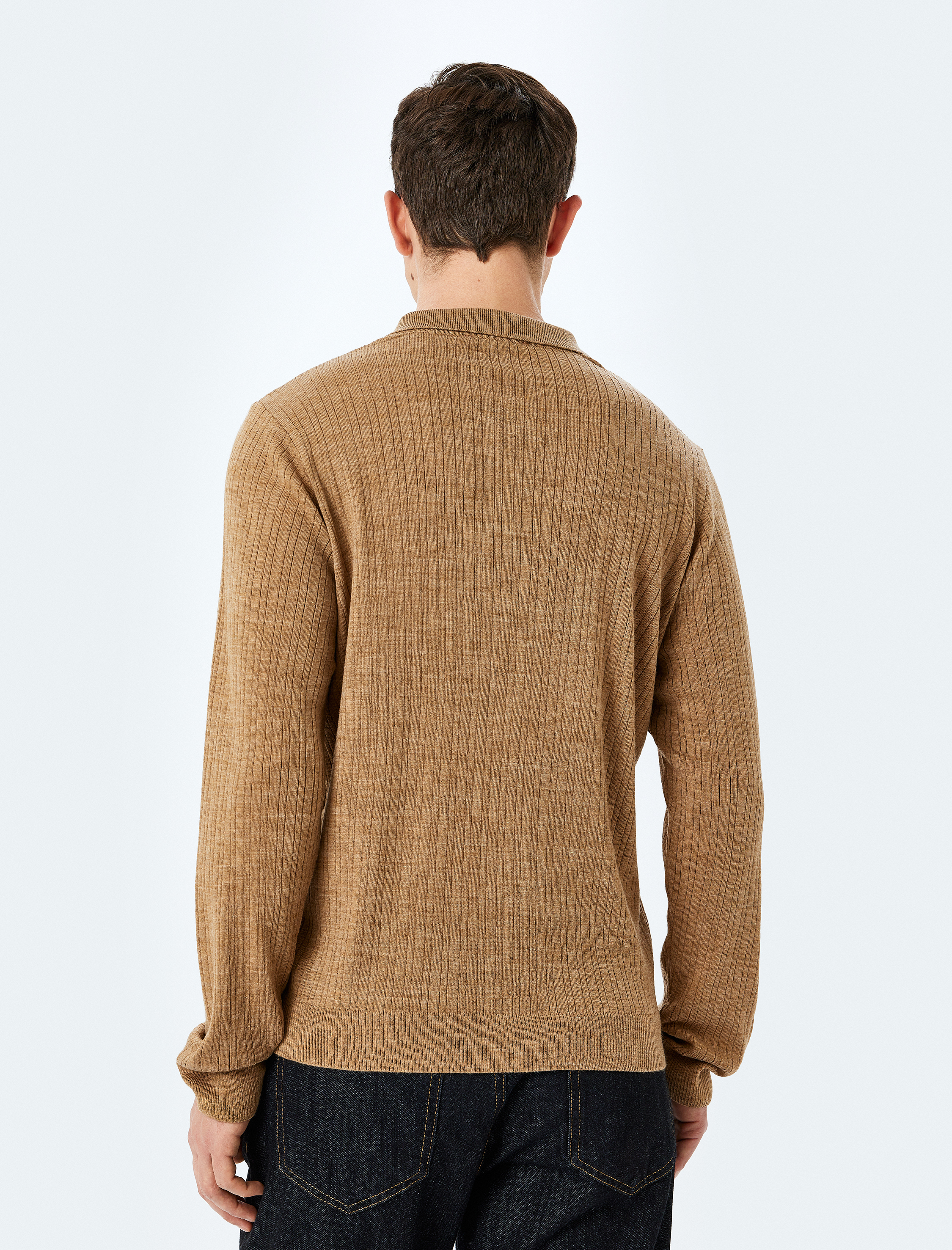 Polo Yaka Düğmeli Dokulu Triko Kazak