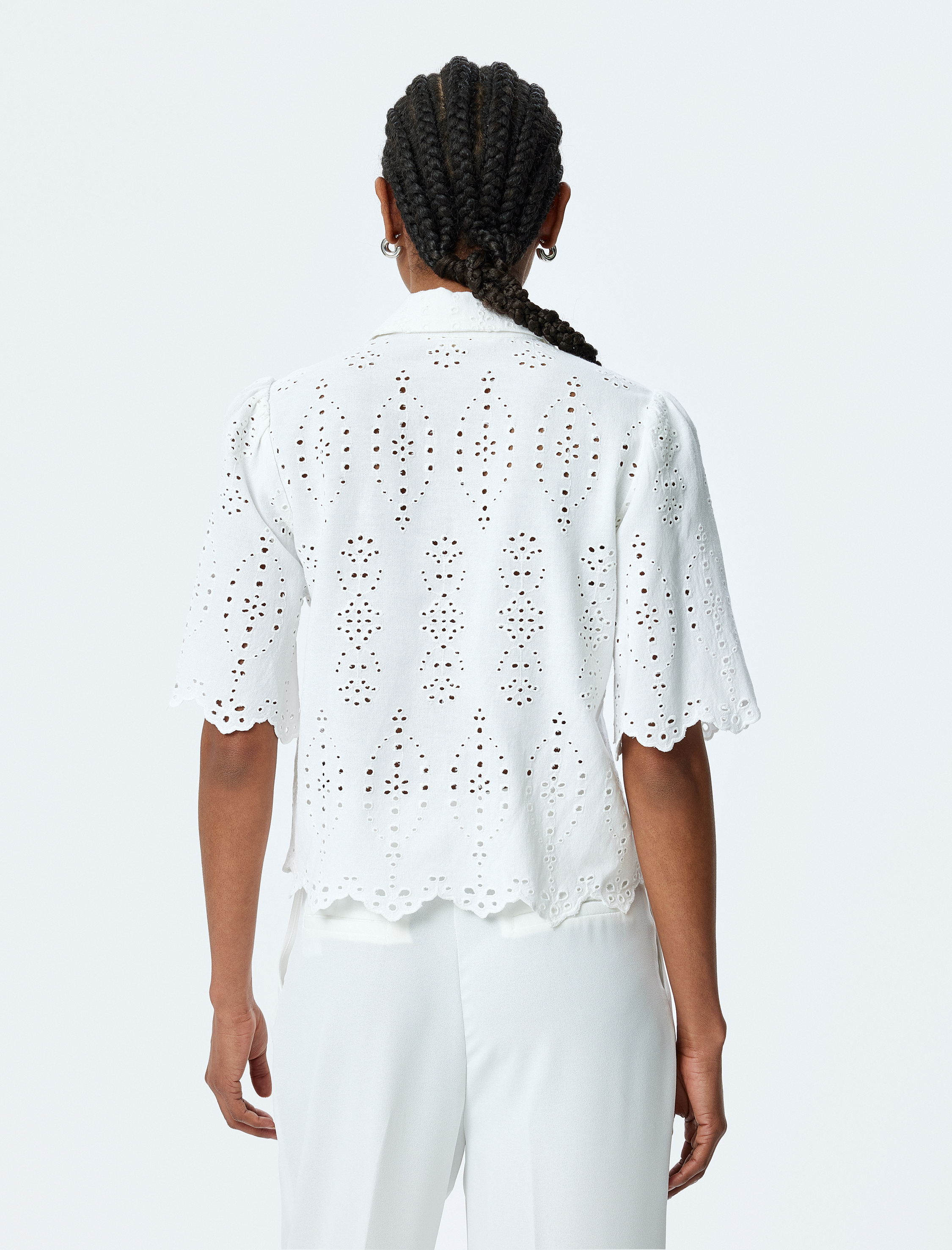 Viskon Pamuk Kumaş Kısa Kollu Crop Fistolu Gömlek