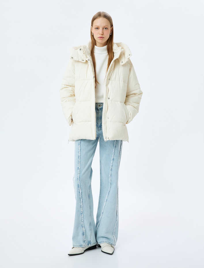  Şişme Mont Kapüşonlu Kapitoneli Fermuarlı Çıtçıt Düğmeli Cepli