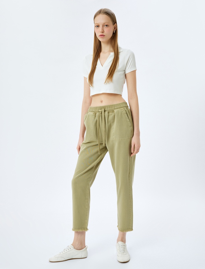  Cep Detaylı Beli Bağcıklı Düz Paça Chino Pantolon