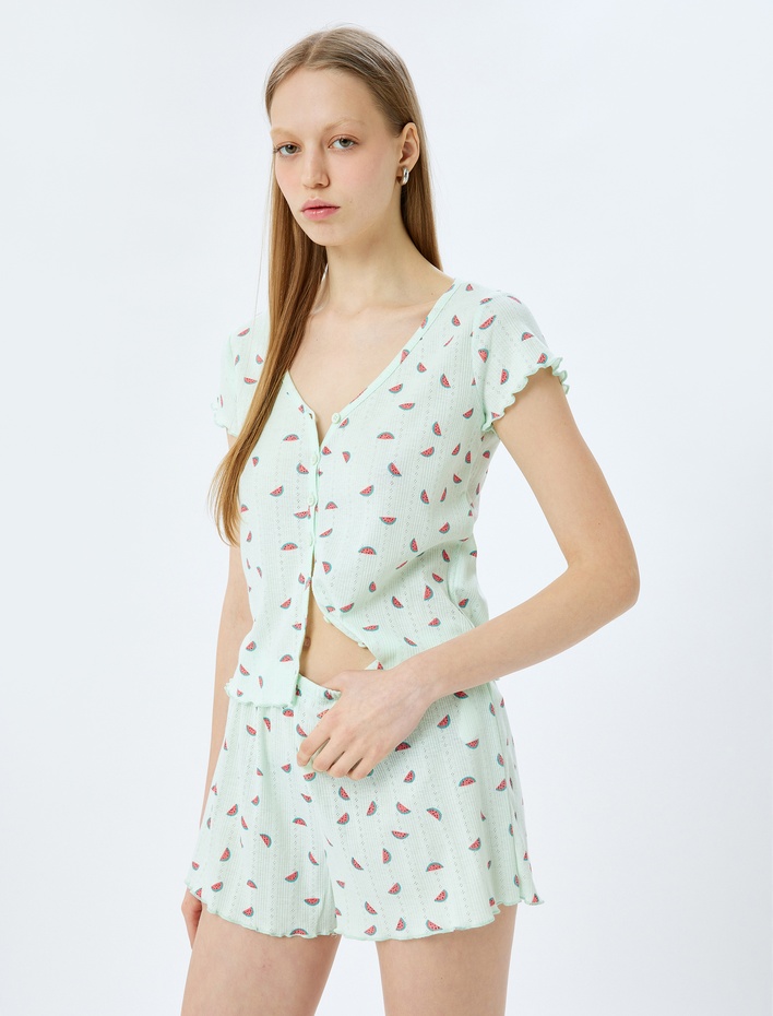  Karpuz Baskılı Kısa Kollu Şortlu Pijama Takımı
