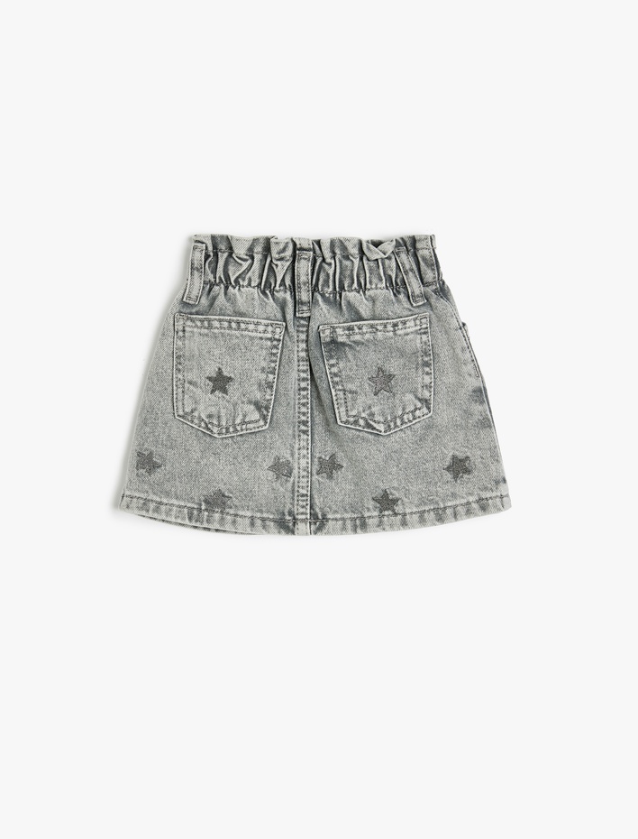 Kız Bebek Pamuklu Yıldız Desenli Beli Lastikli Denim Mini Etek