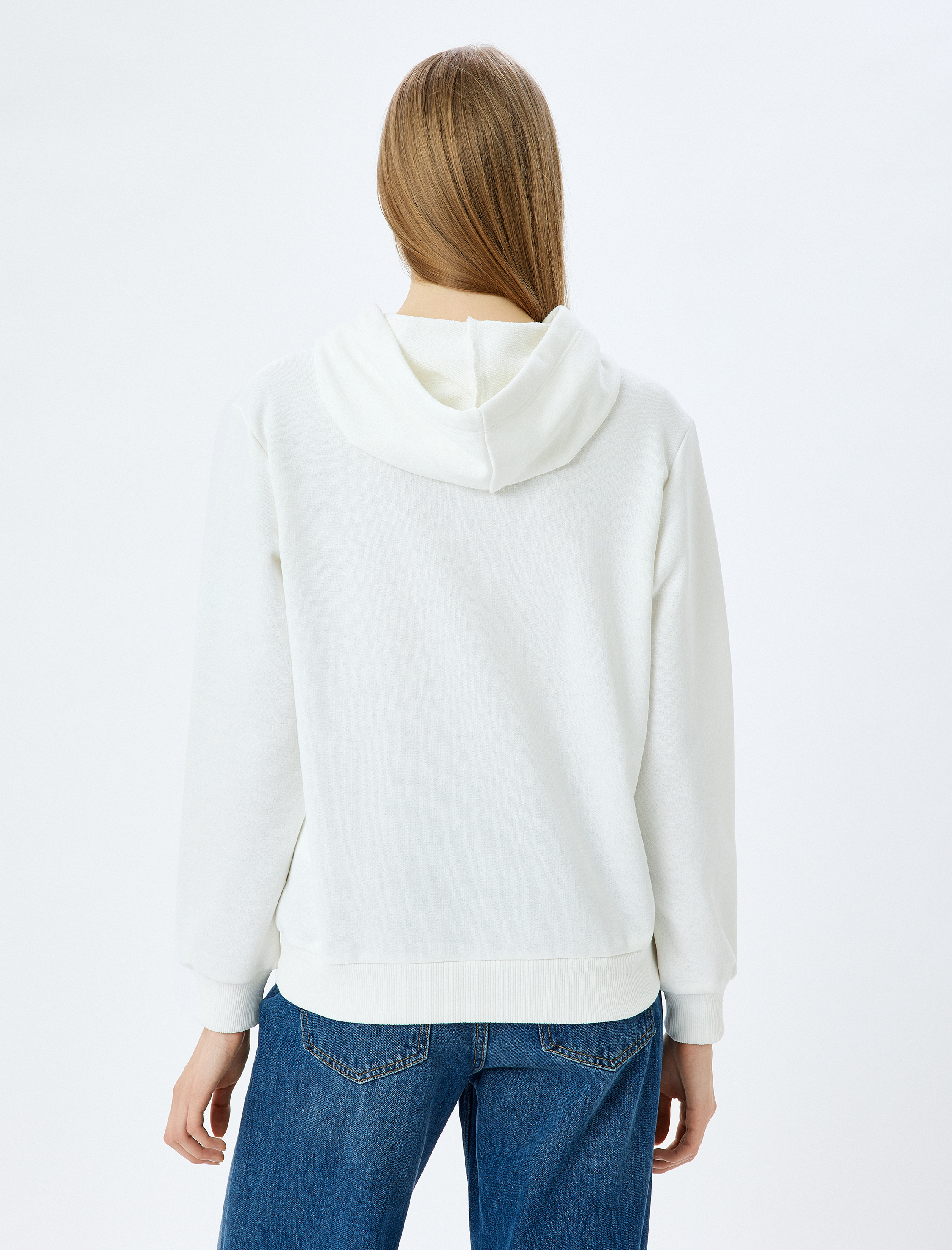   Kapüşonlu Kanguru Cepli Slogan Baskılı Uzun Kollu Sweatshirt