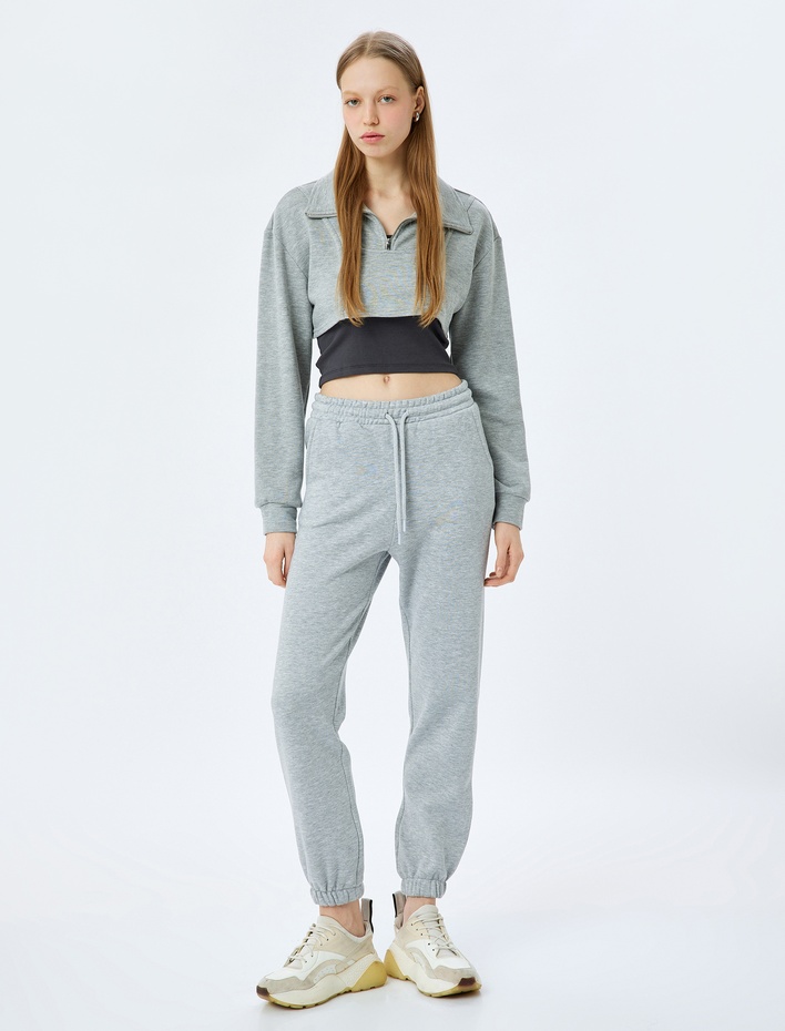  Şardonlu Beli Bağcıklı Cep Detaylı Rahat Kalıp Jogger Eşofman Altı