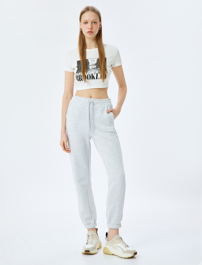  Şardonlu Beli Bağcıklı Cep Detaylı Rahat Kalıp Jogger Eşofman Altı