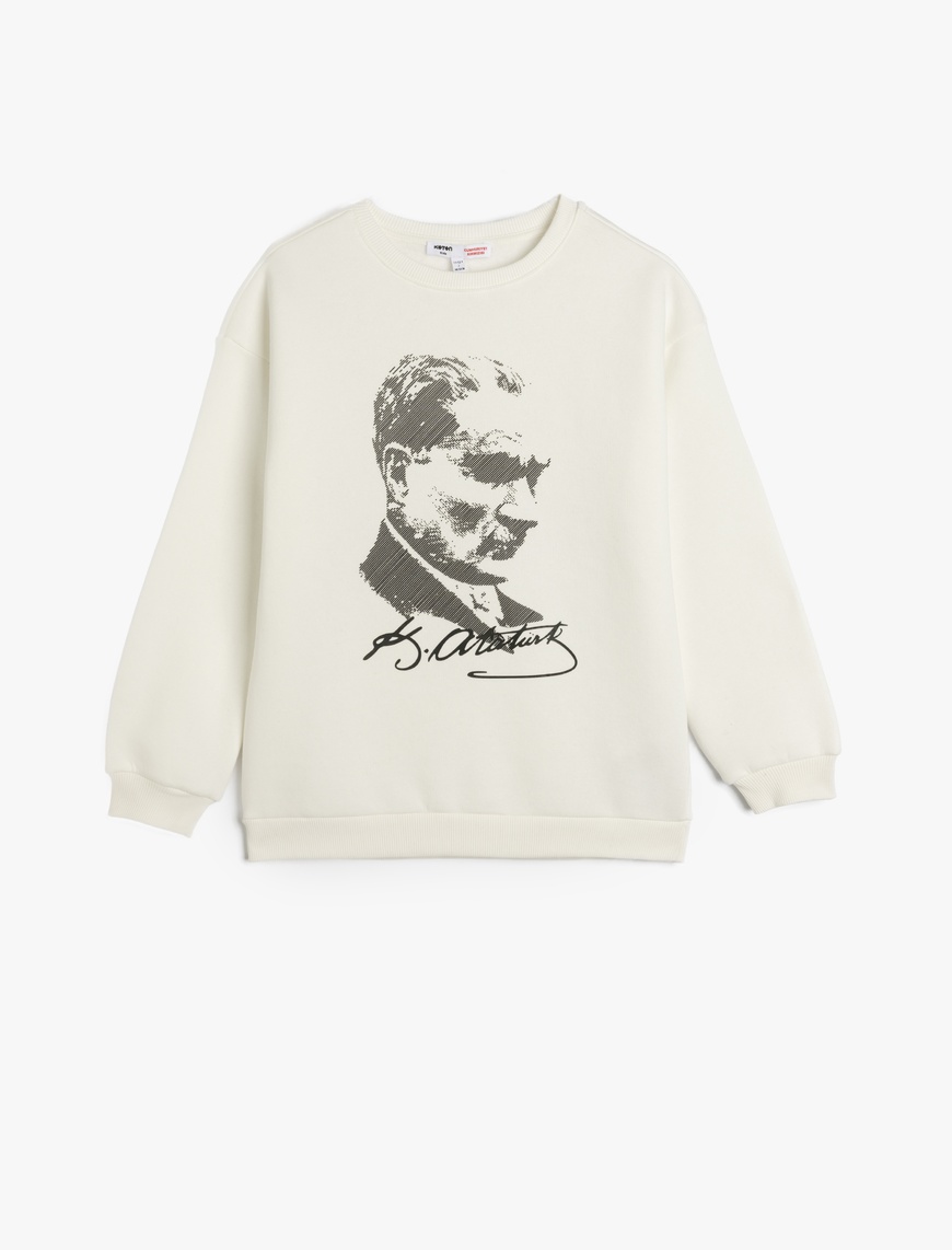  Kız Çocuk Atatürk Baskılı Bisiklet Yaka Uzun Kollu Pamuklu Oversize Sweatshirt