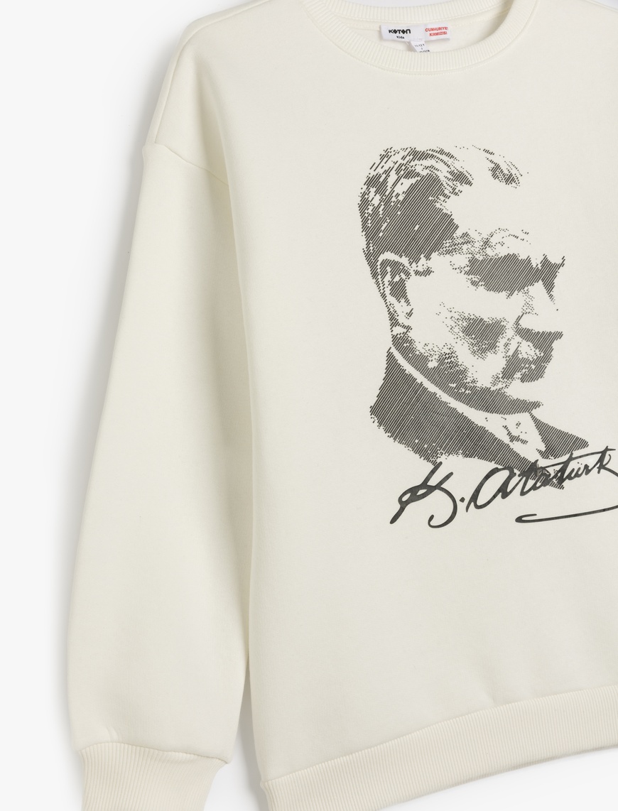  Kız Çocuk Atatürk Baskılı Bisiklet Yaka Uzun Kollu Pamuklu Oversize Sweatshirt