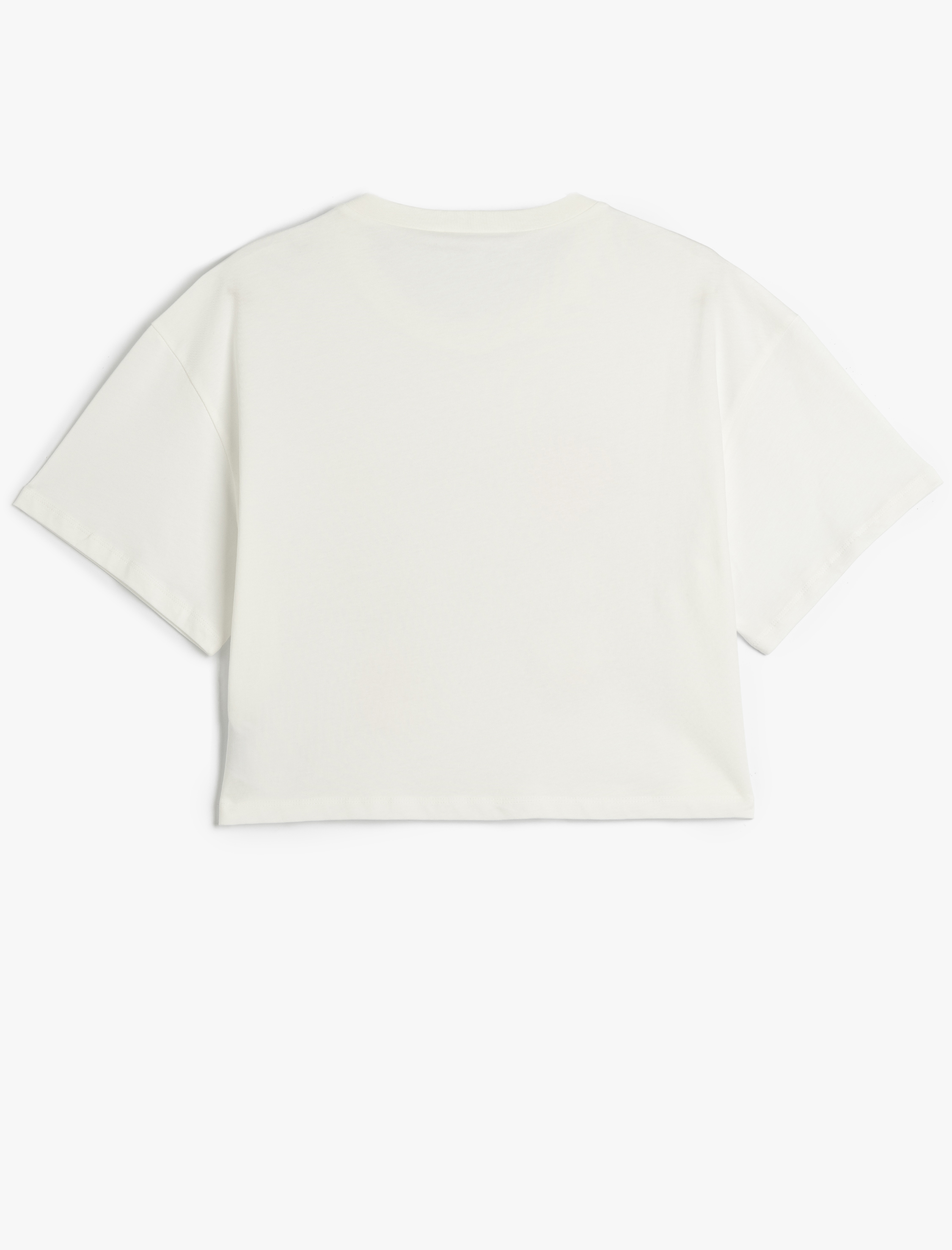   Deniz Kabuğu Baskılı Kısa Kollu Bisiklet Yaka Crop Tişört