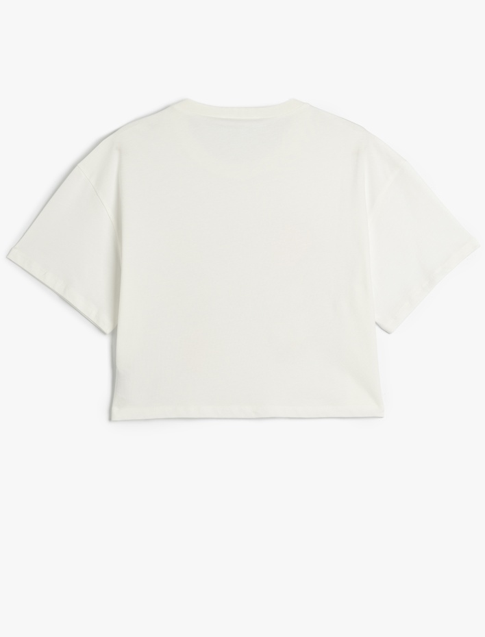  Deniz Kabuğu Baskılı Kısa Kollu Bisiklet Yaka Crop Tişört