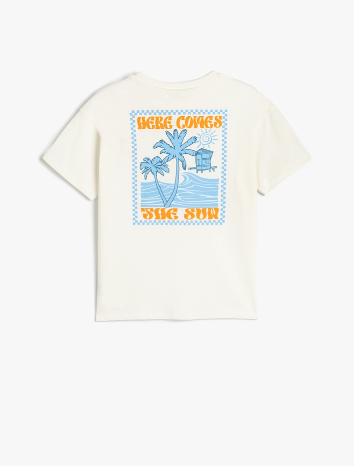 Erkek Çocuk Pamuklu Nakış Detaylı Slogan Baskılı Oversize Kısa Kollu Tişört