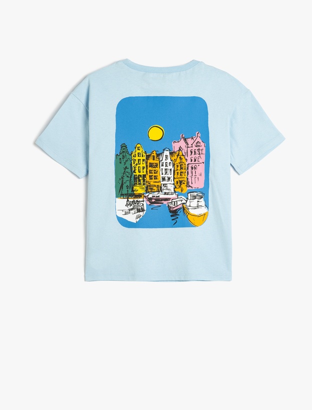 Slogan Baskılı Bisiklet Yaka Kısa Kollu Pamuklu Oversize Tişört_1