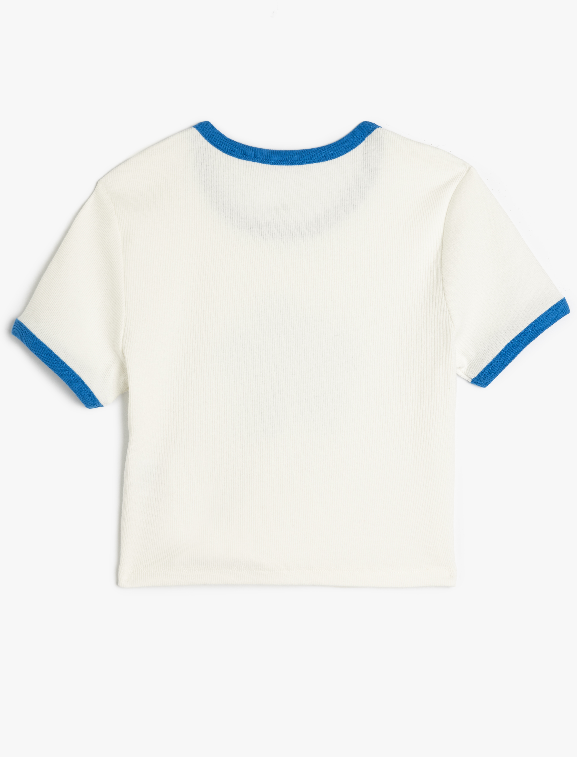   Çiçek Baskılı Bisiklet Yaka Biyeli Kısa Kollu Tişört