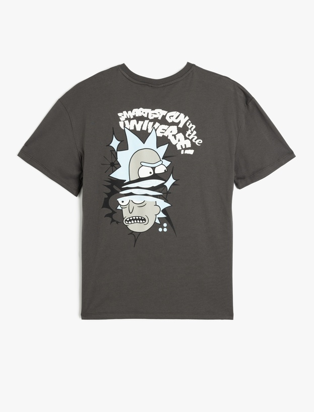 Rick and Morty Lisanslı Arkası Baskılı Kısa Kollu Bisiklet Yaka Tişört_1