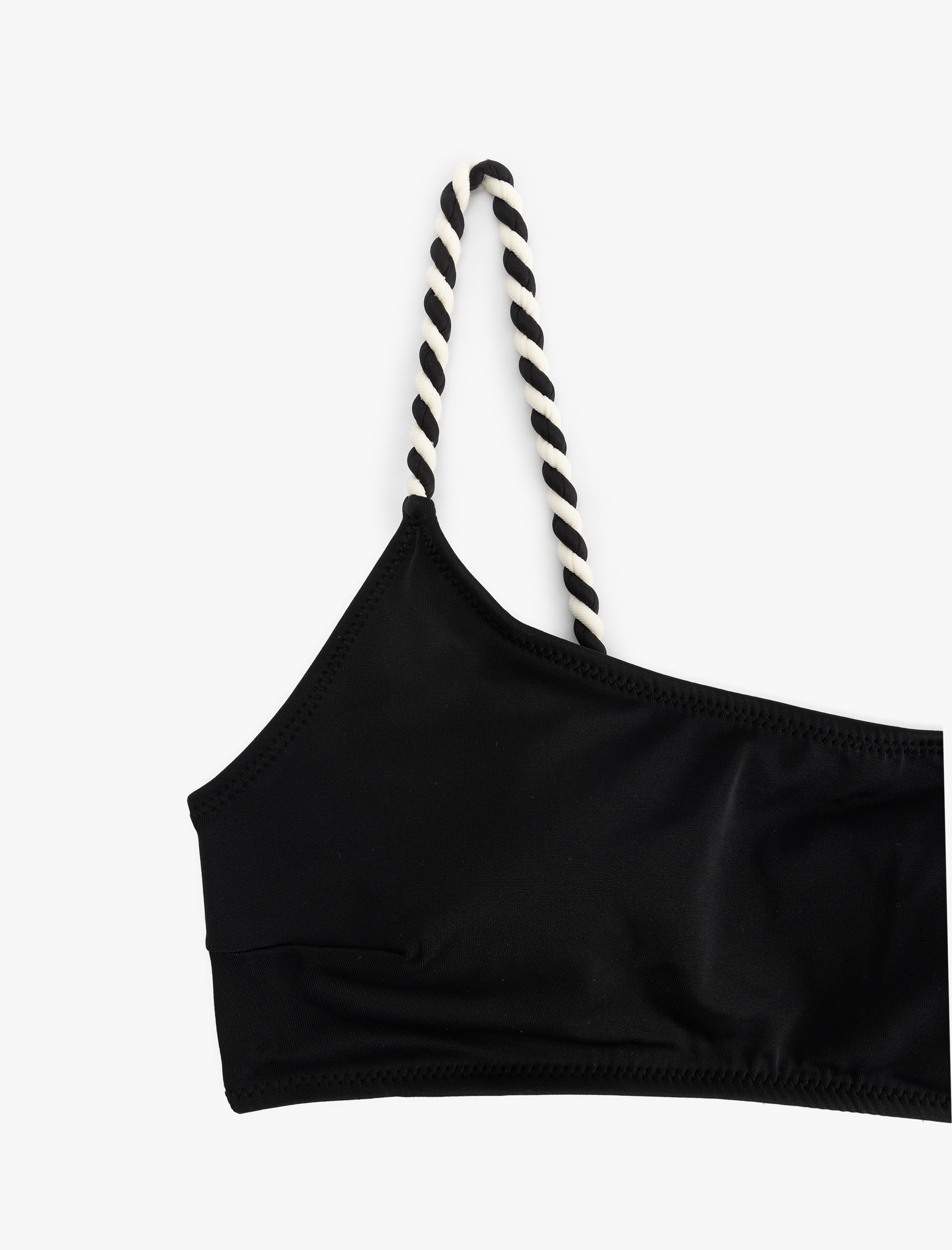 Renk Kontrast Detaylı Tek Omuz Bikini Üstü