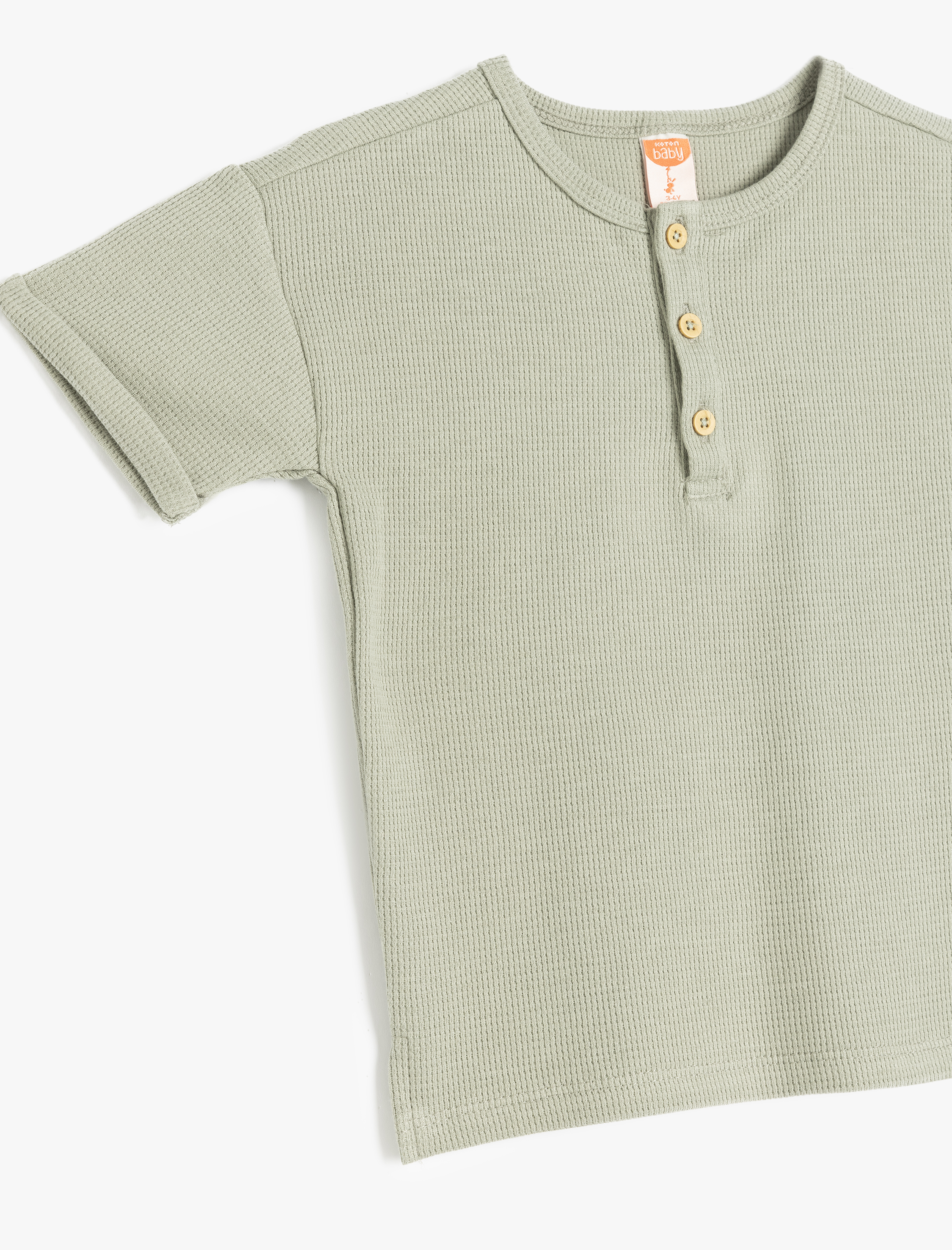 Erkek Bebek Düğme Detaylı Kısa Kollu Pamuklu Bisiklet Yaka Basic Tişört