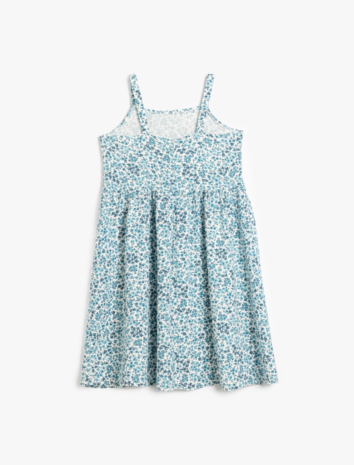 Kız Çocuk Çiçek Desenli Kare Yaka Askılı A Kesim Viskon Elbise