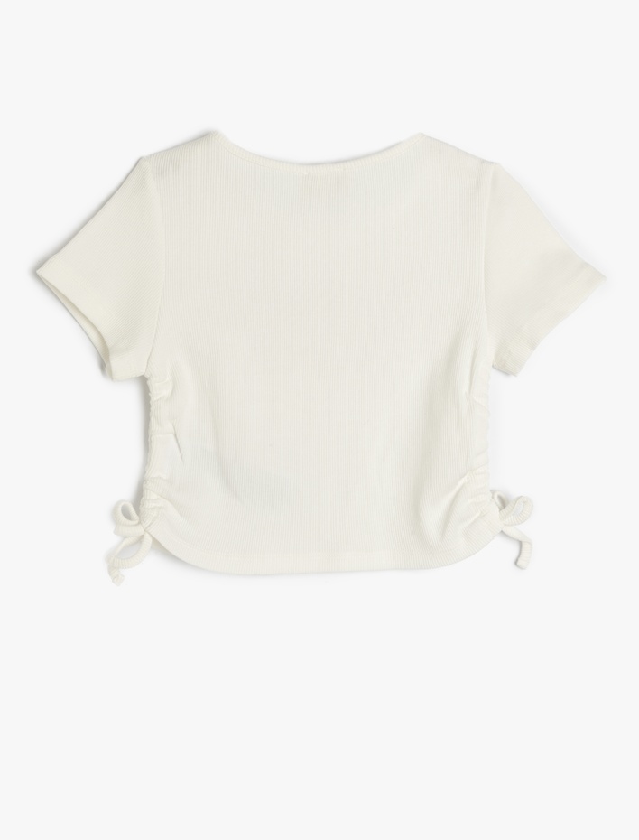 Kız Çocuk Pamuklu Slogan Baskılı Büzgü Detaylı Kısa Kollu Crop Tişört