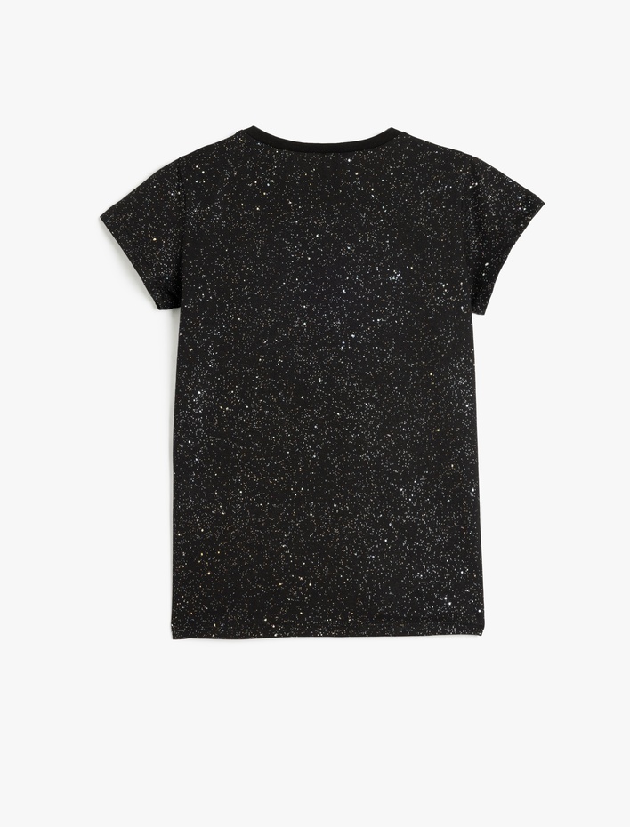 Kız Çocuk Sim Detaylı Bisiklet Yaka Pamuklu Tişört