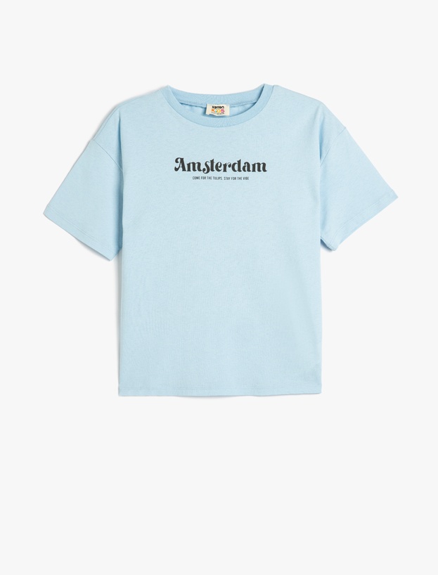 Slogan Baskılı Bisiklet Yaka Kısa Kollu Pamuklu Oversize Tişört_0