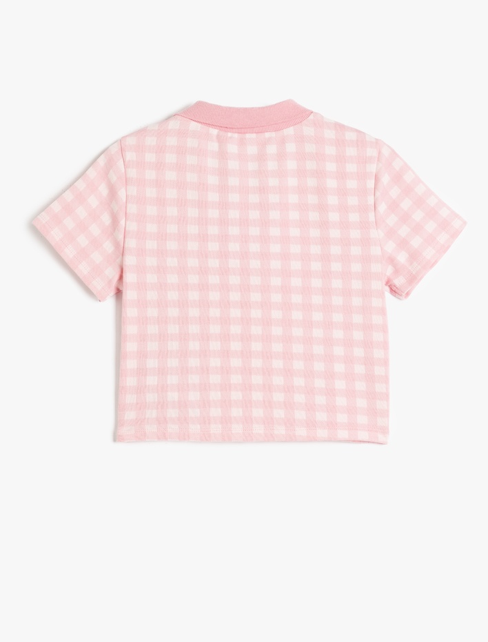 Kız Çocuk Pamuklu Polo Yaka Kısa Kollu Basic Crop Tişört