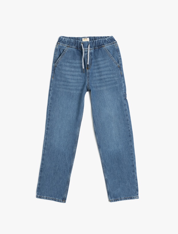 Pamuklu Beli Bağcıklı Cep Detaylı  Denim Pantolon_0