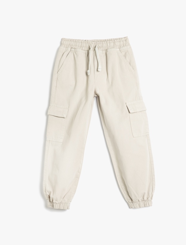 Beli Bağcıklı Kapaklı Cep Detaylı Pamuklu Jogger Pantolon_0